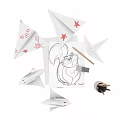 Creative Decorative Ornament Set With Paper Planes Cranes Pencil Holder Squirrel Sketch And Pencils