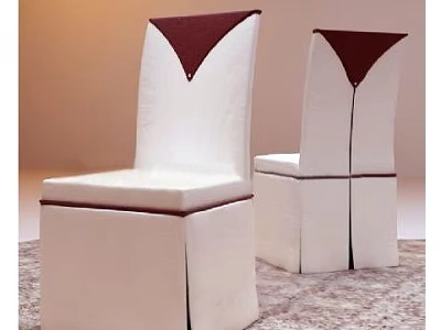 Modern Upholstered Dining Chairs With White Body And Burgundy Triangular Backrest Design 3d model