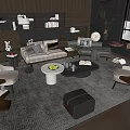 Modern Living Room Sofa and Coffee Table Set With Accent Chairs Area Rug and Bookshelves