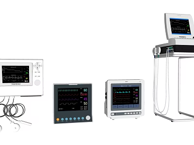 Medical Monitoring Devices With Various Displays Console Units And Connection Cables 3d model