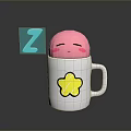Cute White Mug Featuring Yellow Star Pattern Pink Sleepy Face Topper And Blue Z Symbol