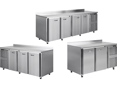 Stainless Steel Kitchen Appliances With Workbench Countertop And Storage Cabinets For Modern Kitchen 3d model