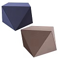 Navy Blue And Brown Fabric Sofa Stools With Cube Shaped Geometric Design For Living Room