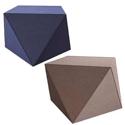 Navy Blue And Brown Fabric Sofa Stools With Cube Shaped Geometric Design For Living Room 3d model