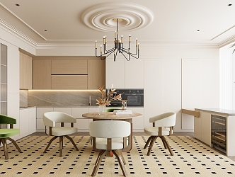 Modern dining room table and chair cabinet chandelier 3d model