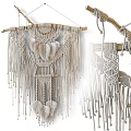 Bohemian Style Macrame Wall Hanging With Feather Decor And Wooden Dowel