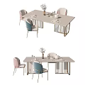 Modern Light-colored Dining Table Set with Pastel Pink Blue Chairs Vase And Tableware 3d model