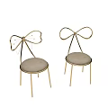 Two Stylish Leisure Chairs with Gold Bowknot Backrest and Light Gray Padded Seat