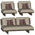 Single Sofa With Wooden Frame Beige Cushions And Decorative Pattern Pillows 3d model
