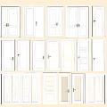 White Hinged Doors In Various Styles Featuring Diverse Panel Designs And Handles 3d model