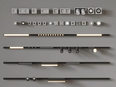 Modern Minimalist Lighting Fixture Combination With Track Lights Strip Lights And Spotlights 3d model