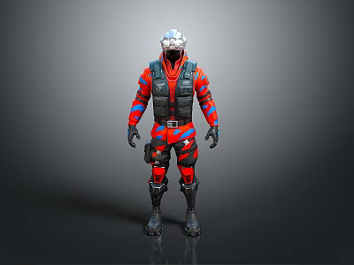 Game And Movie Character Wearing Red Black Tactical Outfit With Blue Stripes Helmet Armored Vest 3d model