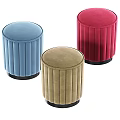 Round Pleated Velvet Ottoman in Blue Beige Red with Black Base