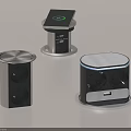 Modern Electrical Socket Devices With USB Ports And Digital Display Panel