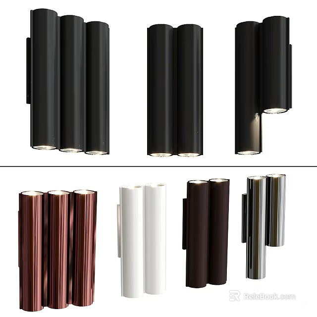 Sleek Modern Wall Lamps in Black White Copper and Silver Tones 3d model 