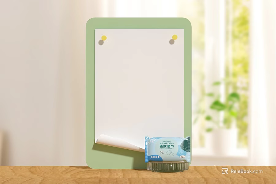 Daily Use Cleaning Wet Wipes Display On Green Frame Board With Blank Paper 3d model 
