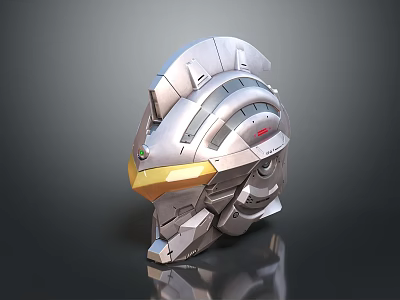 Futuristic Metallic Helmet with Silver Finish Yellow Accents and Modern Sci-Fi Design 3d model