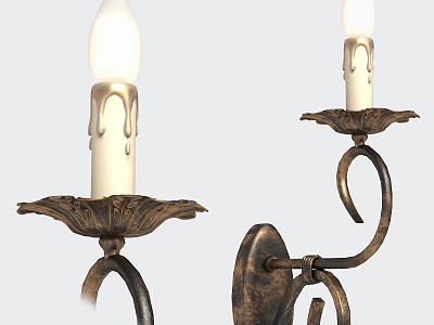 Vintage Wall Sconce With Candle Shaped Light Dripping Wax And Floral Design Metal Bracket 3d model