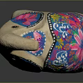 Natural Wooden Elephant Figurine With Colorful Painted Floral Design On Ears For Home Decor