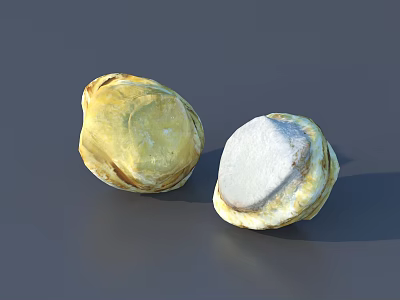 Fresh Yellow Skinned Fruit With White Flesh Whole And Cut Open On Gray Surface 3d model