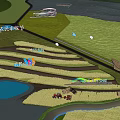 Scenery of Agricultural Olympic Park with Rice Fields Windmill and Water Reflection