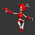 3D Rendered Robot Character With Red Hair Rabbit Ears Holding Red Object And Dynamic Pose