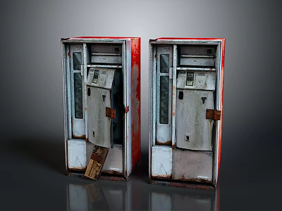 Old Red Commercial Equipment Vending Machines With Weathered Surfaces And Retro Design 3d model