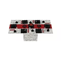 Black Dinnerware Set With Red Tablecloth Fruits And Crystal Wine Glasses