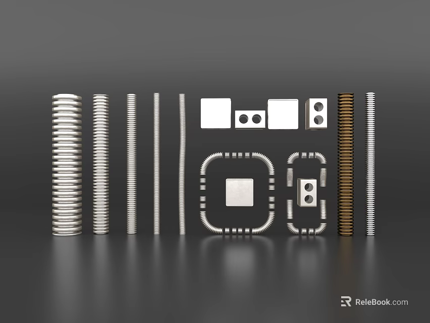 Various Types of Metal Pipes Including Coiled Straight and Square Components with Holes 3d model 