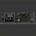 Industrial Mechanical Equipment With Metal Frame Drum Pipes And Green Canister