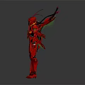 Red Insect Inspired Mechanical Character with Winged Armor and Mechanical Staff Design 3d model