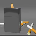 Shiny Silver Lighter With Open Lid And Burning Flame Near Cigarettes