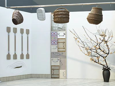 Decorative Ornaments Set with Hanging Baskets Wall Paddles Panels and Flower Branch Vase 3d model