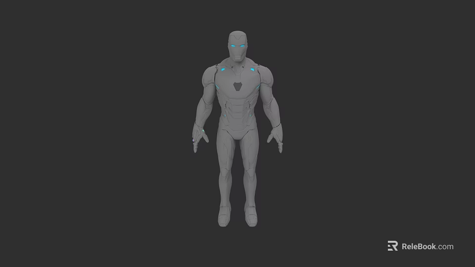 Iron Man 3D Model Character With Gray Armor Blue Eyes And Futuristic Design 3d model 