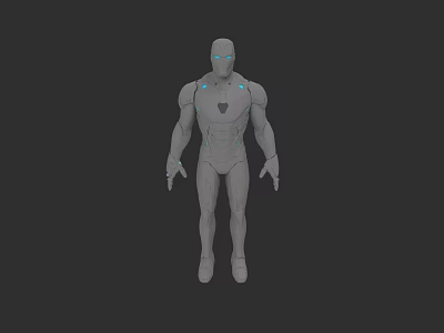 Iron Man 3D Model Character With Gray Armor Blue Eyes And Futuristic Design 3d model
