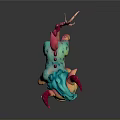 Cute Fantasy Game Movie Character with Turquoise Mane Pink Horns and Spotted Body