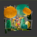 Cartoon Scene With Colorful Character Green Orange Trees Small Plants Pink Stone And Yellow Ground
