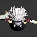Game Anime Character With White Long Hair Red Horns And Kimono Style Outfit