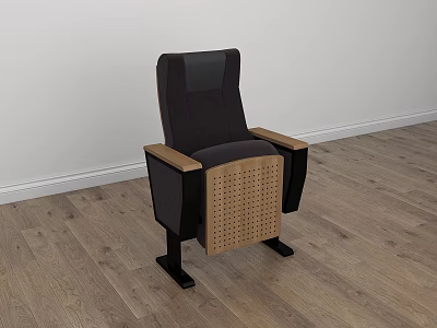 Modern Single Armchair With Black Fabric Backrest Wooden Armrests Perforated Panels And Metal Legs 3d model
