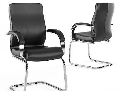 Modern Black Leather Desk Chair Set With Metal Frame And Ergonomic Design 3d model