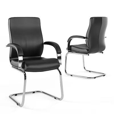 Modern Black Leather Desk Chair Set With Metal Frame And Ergonomic Design 3d model