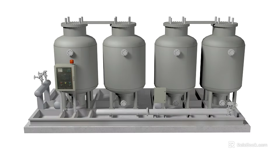 Industrial Processing Equipment With Multiple Storage Tanks Piping System And Control Panel 3d model 