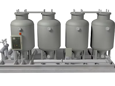 Industrial Processing Equipment With Multiple Storage Tanks Piping System And Control Panel 3d model