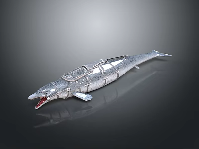 Pilot Inside Silver Fish Shaped Mechanical Creature With Open Mouth And Cabin 3d model