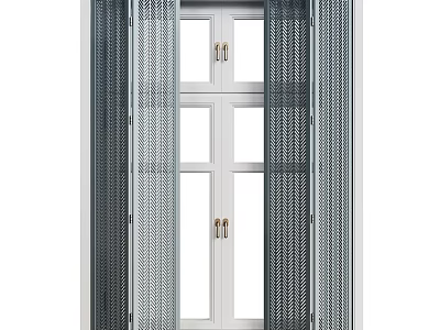 Metal Blinds Mounted On White Door With Glass Panes And Brass Handles 3d model