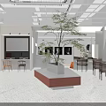 Modern Mall Store Interior Design With Indoor Tree Tables And Display Counter 3d model