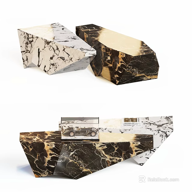 Modern Coffee Table With Unique Marble Patterns And Geometric Design Structure 3d model