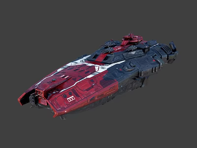 Red and Black Sci Fi Spaceship with Detailed Armored Structure and White Accents 3d model