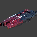 Red and Black Sci Fi Spaceship with Detailed Armored Structure and White Accents