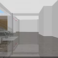Modern Building Hall Interior With Silver Escalator And Staircase On Marble Floor